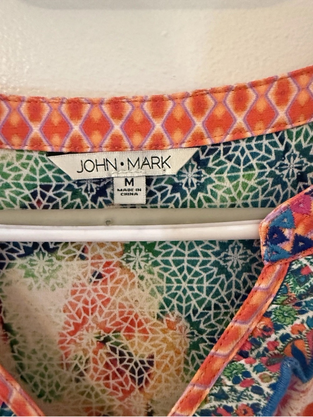 John Mark Orange Floral Midi Dress with Blue Trim - Picture 6 of 6